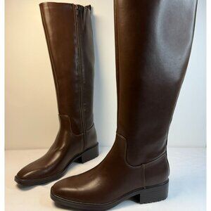Nine West Riding Boot Womens Size 7.5M Brown Leather Barile Tall Block Heel Boot